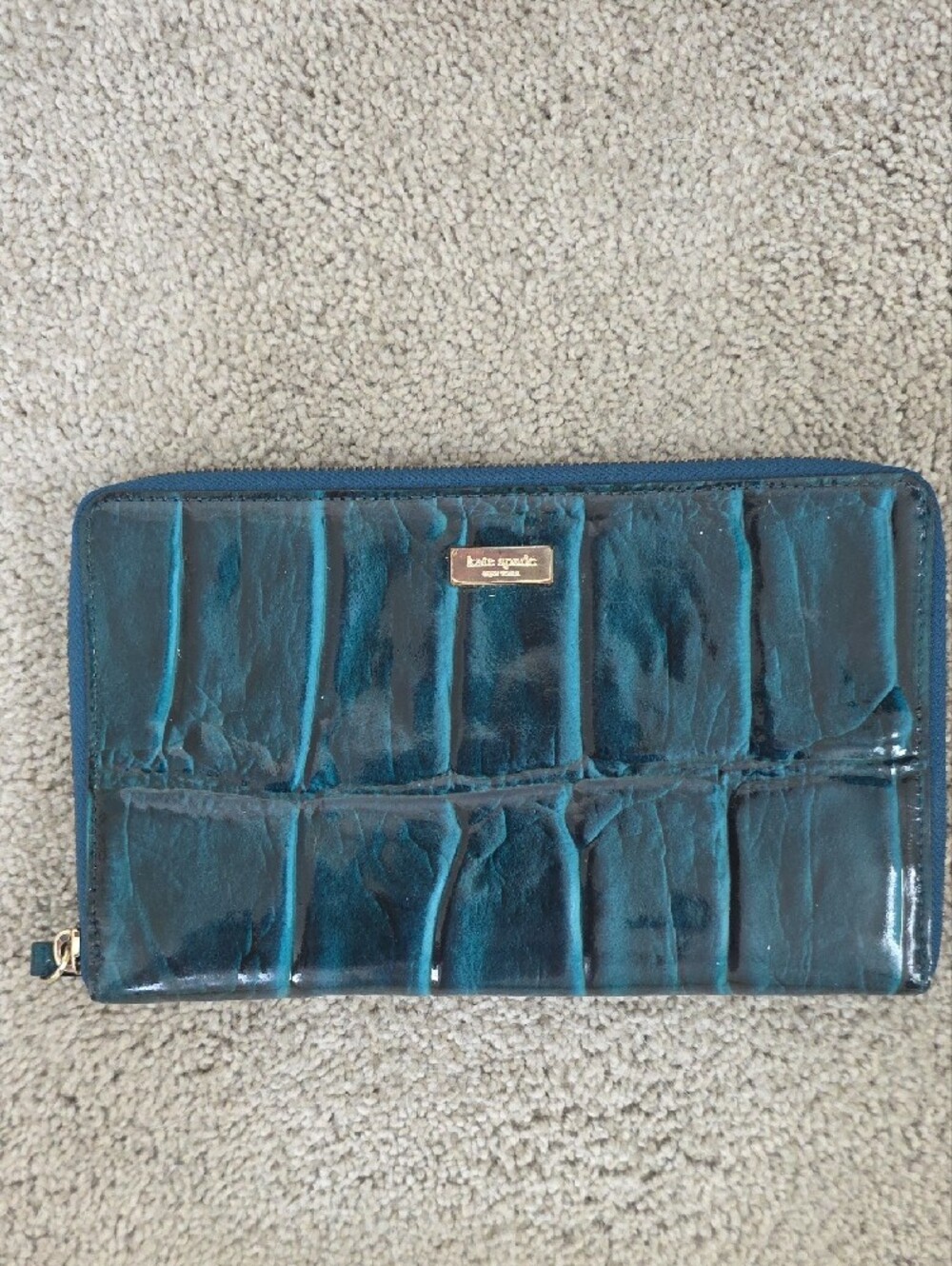 kate spade Teal Croc-Embossed Patent Tote With Large Wallet - Picture 8 of 11
